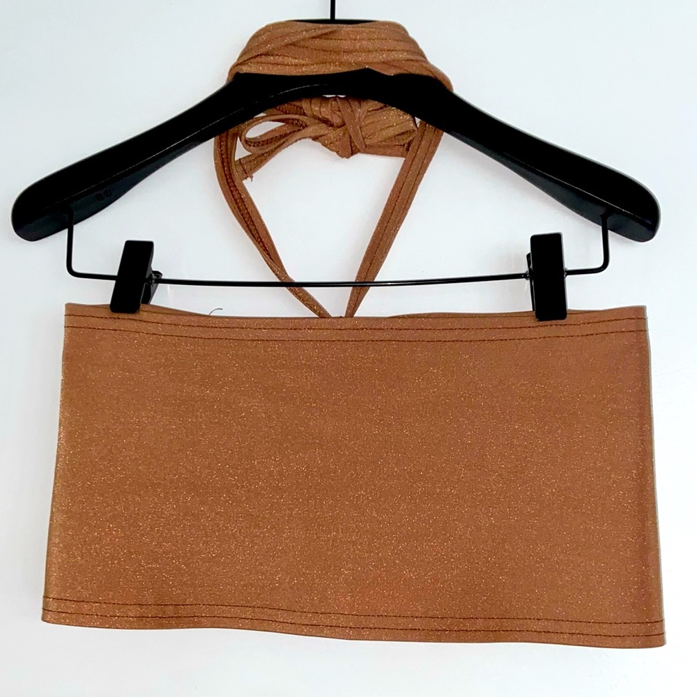 AD Golden Beige Tube top w ties around neck